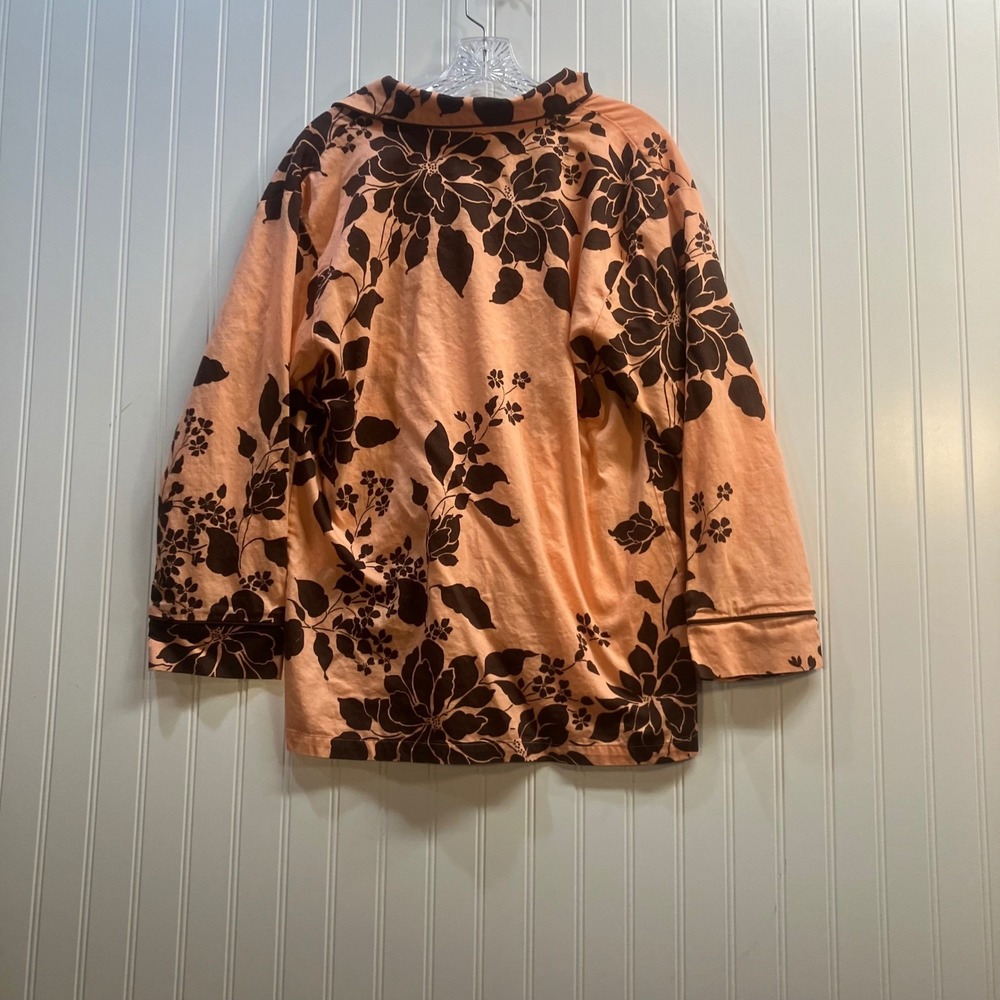 BedHead Pajamas Womens Large Peach Brown Floral Cotton Button Down Pajama Set - Picture 3 of 13